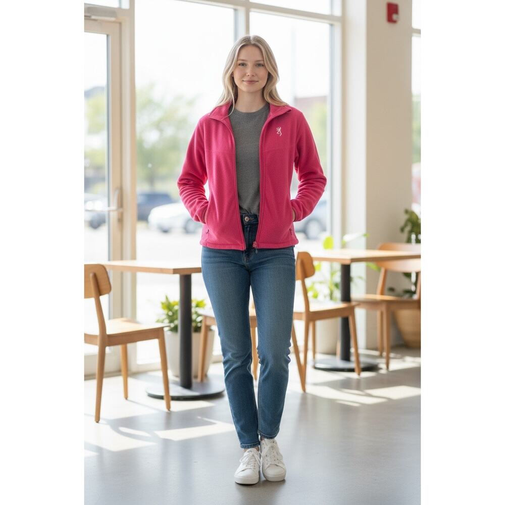 Browning Hot Pink Fleece Full Zip Jacket Buckmark Logo Size XL - Picture 3 of 11